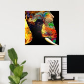Kleurrijke ellephant Head Portret Tekening Poster (Thuiskantoor)