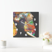 Kleurrijke ellephant Head Portret Tekening Vierkante Klok (Huis)