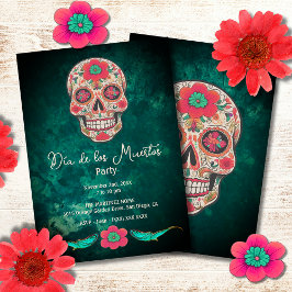 Kleurrijke Emerald Sugar Skull Dia de los Muertos Kaart