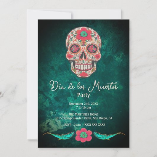 Kleurrijke Emerald Sugar Skull Dia de los Muertos Kaart (Voorkant)