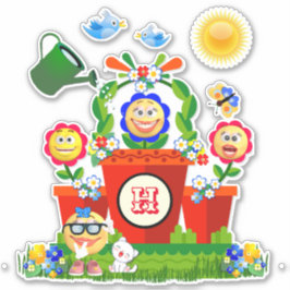 Kleurrijke Emoji Flowers Contour Sticker