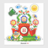 Kleurrijke Emoji Flowers Contour Sticker (Vel)