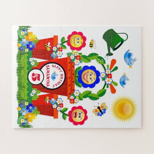Kleurrijke Emoji Flowers Gepersonaliseerd Kinderen Legpuzzel (Horizontaal)