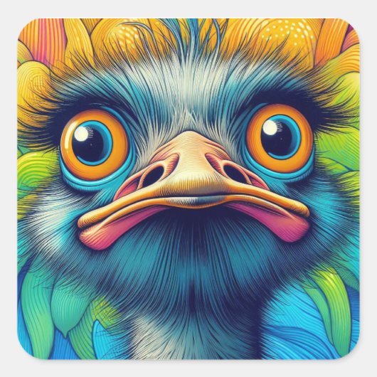 "Kleurrijke Emu" stickerblad Vierkante Sticker (Voorkant)