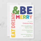 Kleurrijke en Bright Eat Drink En Be Merry Party Kaart (Voorkant)