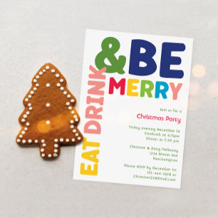 Kleurrijke en Bright Eat Drink En Be Merry Party Kaart