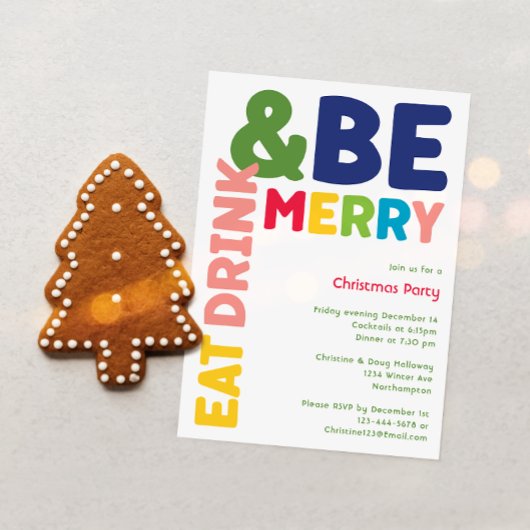 Kleurrijke en Bright Eat Drink En Be Merry Party Kaart