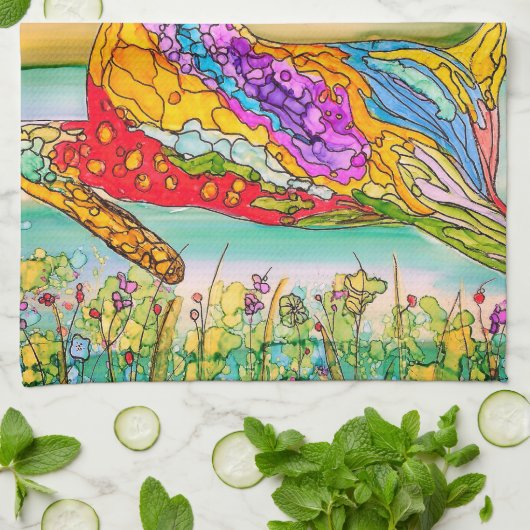 Kleurrijke en feestelijke Kerst Herten Keuken Hand Theedoek (Gevouwen)