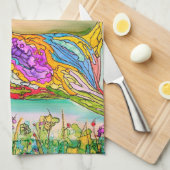 Kleurrijke en feestelijke Kerst Herten Keuken Hand Theedoek (Quarter Fold)