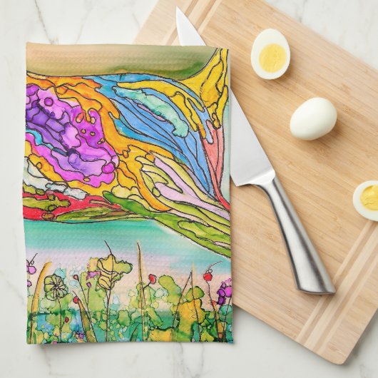 Kleurrijke en feestelijke Kerst Herten Keuken Hand Theedoek (Quarter Fold)