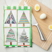 Kleurrijke en feestelijke kerstboom keukenhanddoek (Quarter Fold)