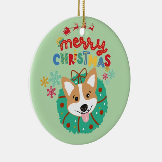 Kleurrijke en feestelijke Merry Christmas Husky Do Keramisch Ornament (Rechts)