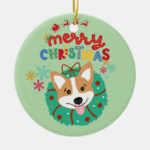 Kleurrijke en feestelijke Merry Christmas Husky Do Keramisch Ornament (Voorkant)