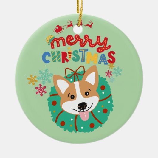 Kleurrijke en feestelijke Merry Christmas Husky Do Keramisch Ornament (Voorkant)