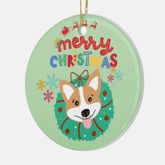 Kleurrijke en feestelijke Merry Christmas Husky Do Keramisch Ornament (Links)