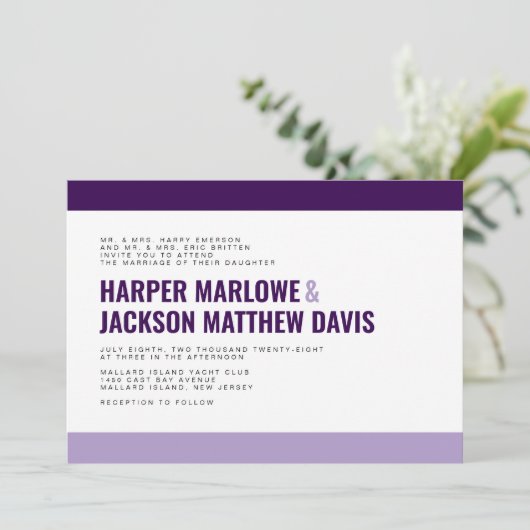 Kleurrijke en gedurfde huwelijksuitnodiging kaart (Staand voorkant)