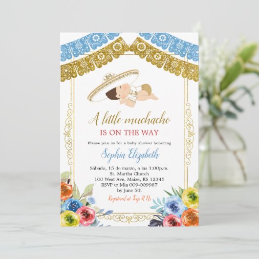 Kleurrijke en gouden Charro Laten we feest uitnodi Kaart (Staand voorkant)