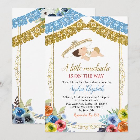 Kleurrijke en gouden Charro Laten we feest uitnodi Kaart (Voorkant / Achterkant)