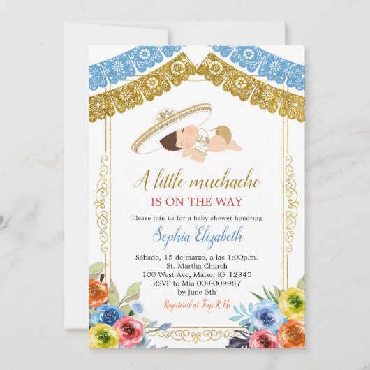 Kleurrijke en gouden Charro Let's Fiesta uitnodigi Kaart (Voorkant)