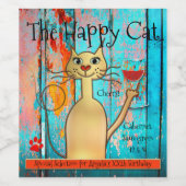 Kleurrijke en grappige Happy Cat Custom Wine Label Wijn Etiket (Enkel label)