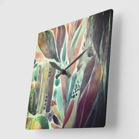 Kleurrijke en groene Waterverf Tropisch Vierkante Klok (Hoek)