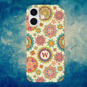 Kleurrijke en helder Mandala-vormen met initiaal iPhone 16 Hoesje
