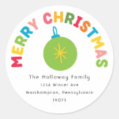 Kleurrijke en heldere Merry Christmas Envelope Sea Ronde Sticker (Voorkant)