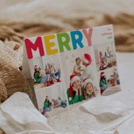 Kleurrijke en heldere Merry Gevouwen Vijf Foto Feestdagen Kaart