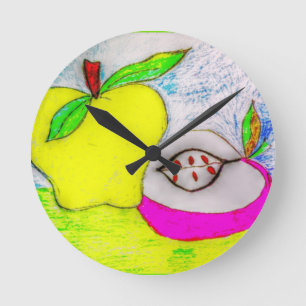 Kleurrijke en heldere Pop Art Apple Ronde Klok