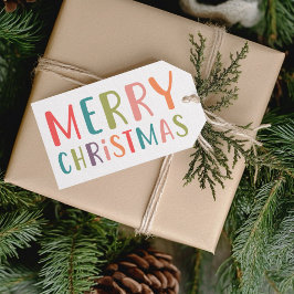 Kleurrijke en heldere vrolijke kerstfamilie cadeaulabel