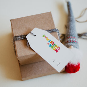 Kleurrijke en heldere Vrolijke Kerstmis aan en van Cadeaulabel