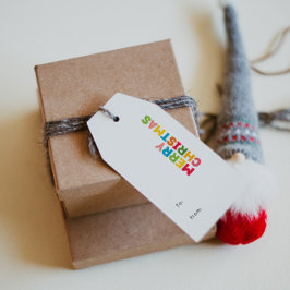 Kleurrijke en heldere Vrolijke Kerstmis aan en van Cadeaulabel