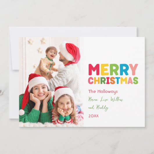 Kleurrijke en heldere Vrolijke Kerstmis Één Foto Feestdagenkaart (Voorkant)