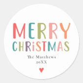Kleurrijke en heldere Vrolijke Kerstmis Ronde Sticker (Voorkant)