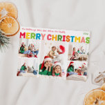 Kleurrijke en heldere Vrolijke Kerstmis Vijf Foto Feestdagenkaart<br><div class="desc">Leg de vreugde en magie van het vakantieseizoen vast met deze unieke en feestelijke, kleurrijke en heldere Vrolijke Kerstmis vijf foto vakantiekaart. Het eenvoudige maar leuke ontwerp heeft een regenboogkleurenpalet van rood, groen, geel, blauw, sinaasappel en roze, waardoor een levendige en vrolijke sfeer wordt gecreëerd. De creatieve en minimalistische aanpak,...</div>
