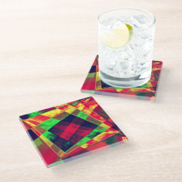 Kleurrijke en hellende vierkanten en rechthoeken glazen onderzetter