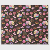 Kleurrijke en lekkere donuts en harten cadeaupapier (Vlak)