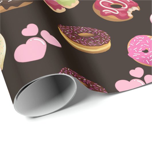 Kleurrijke en lekkere donuts en harten cadeaupapier (Rol Hoek)