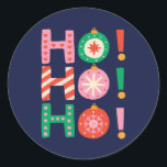 Kleurrijke en Leuke HO HO HO Navy Blue Christmas Ronde Sticker<br><div class="desc">Marineblauw kerstcadeau stickers met grillige en kleurrijke HO HO HO HO script erop.</div>