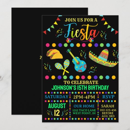 Kleurrijke en Leuke Mexicaanse Fiesta Verjaardag Kaart (Voorkant / Achterkant)