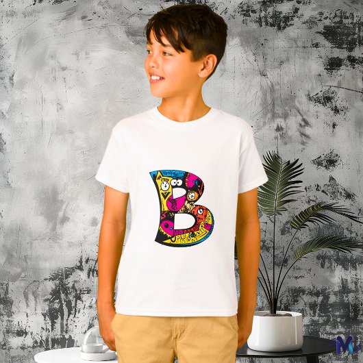 Kleurrijke en leuke Monogram B Tribal en Doodle T-shirt