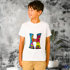 Kleurrijke en leuke Monogram H Tribal en Doodle T-shirt