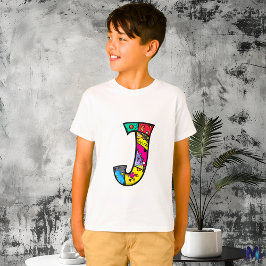 Kleurrijke en Leuke Monogram J Tribal en Doodle T-shirt