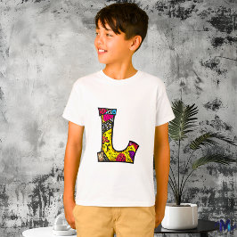 Kleurrijke en leuke Monogram L Tribal en Doodle T-shirt