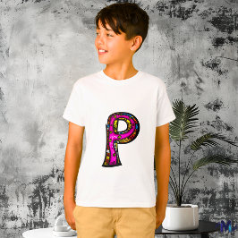 Kleurrijke en leuke Monogram P Tribal en Doodle T-shirt