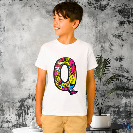 Kleurrijke en Leuke Monogram Q Tribal en Doodle T-shirt