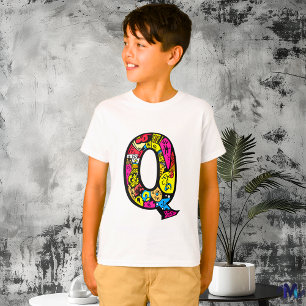 Kleurrijke en Leuke Monogram Q Tribal en Doodle T-shirt