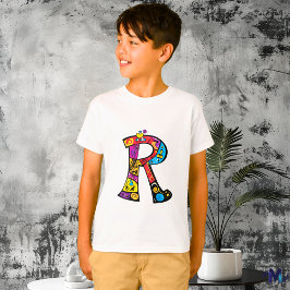 Kleurrijke en leuke Monogram R Tribal en Doodle Od T-shirt