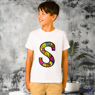 Kleurrijke en Leuke Monogram S Tribal en Doodle T-shirt