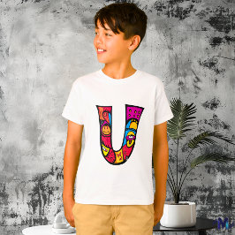 Kleurrijke en leuke Monogram U Tribal en Doodle T-shirt